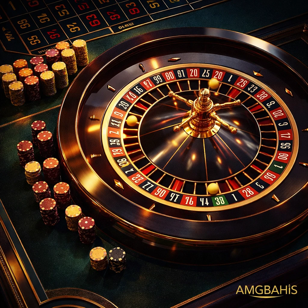 Amgbahis lüks rulet masası ve casino çipleri