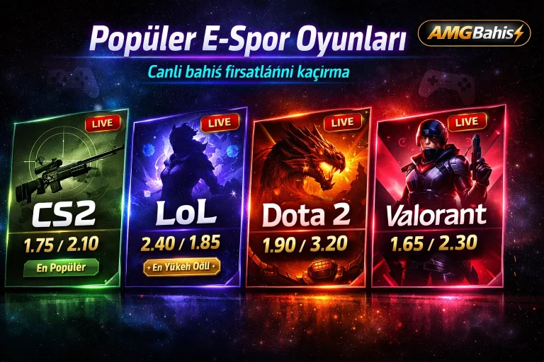 Amgbahis popüler e-spor oyunları bahis oranları – CS2, League of Legends, Dota 2 ve Valorant canlı bahis